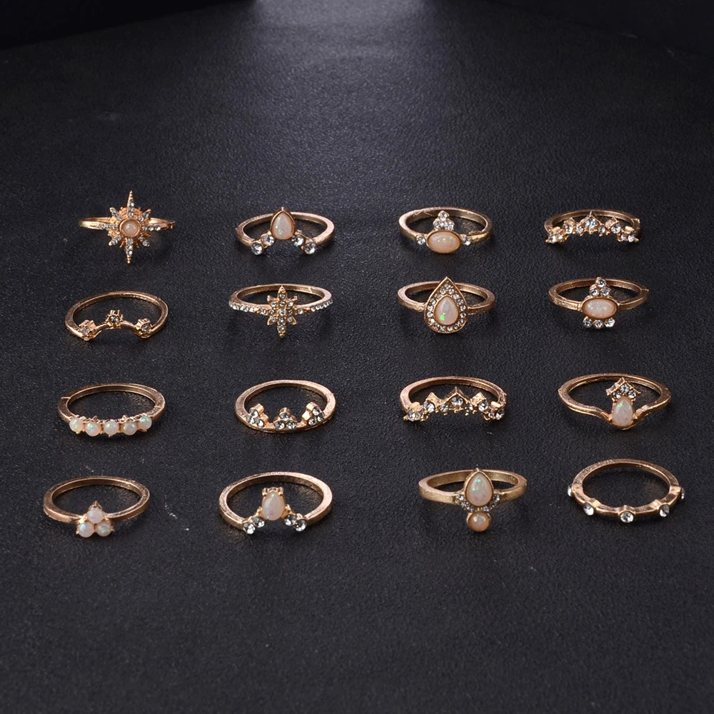 Женский набор колец с опалом вечерние винтажные кольца в богемном стиле 10/13/16