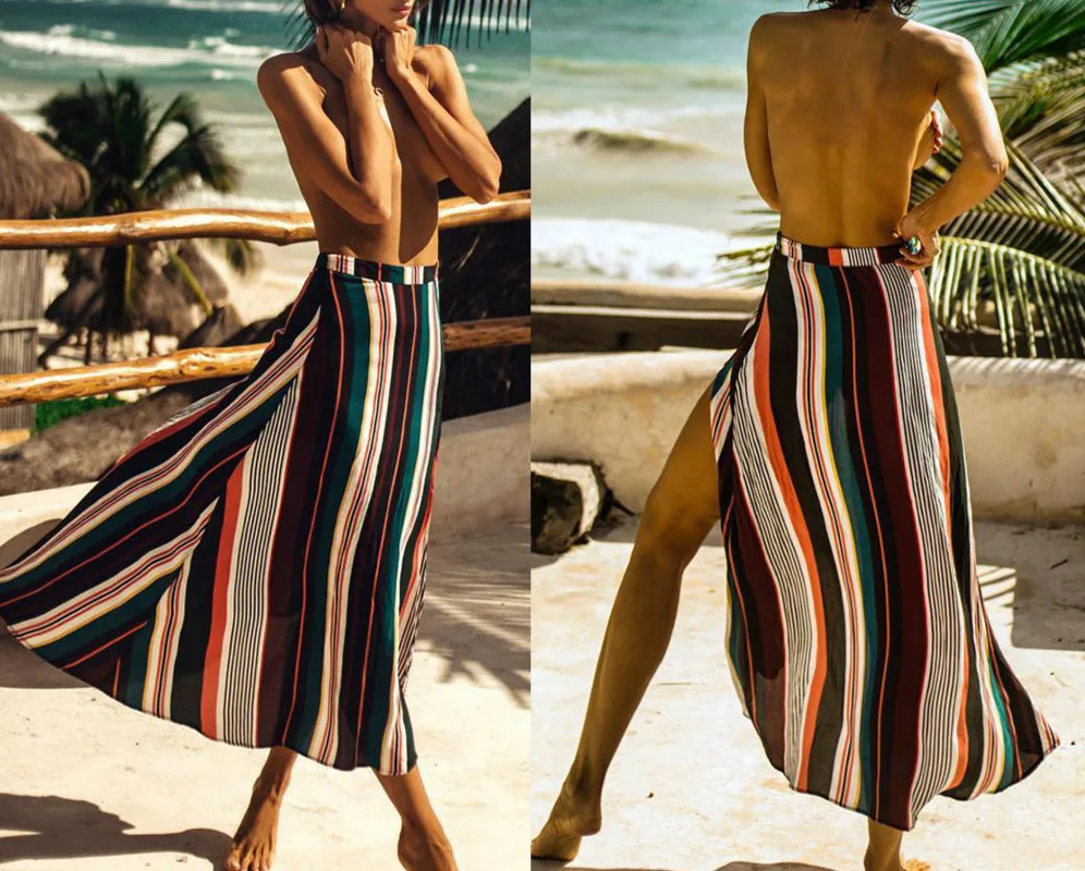 2019 хит продаж сексуальные женские летние повседневные полосатые прямые юбки до