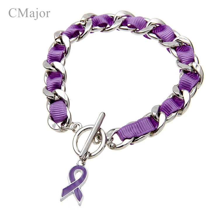 

CMajor Pancreatic Cancer Awareness Purple Ribbon Enamel Charm Chain Bracelets & Bangles for Women Commonweal Jewelry