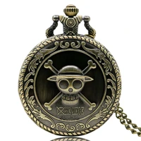 vintage bronze pirate skull luffy one piece quartz pocket pendant watch mens gift cool cosplay for children