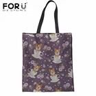 FORUDESIGNS, милые женские холщовые сумки-тоуты с принтом корги, экологически чистые женские сумки-шопперы