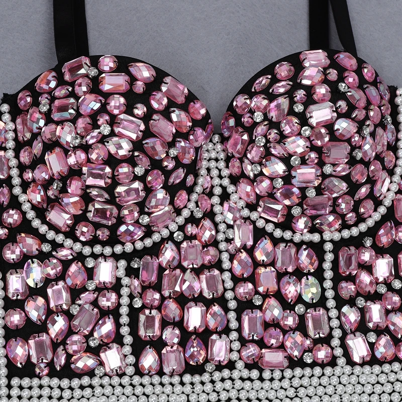 Bqueen 2019 New Sexy Bodycon Women Summer Diamond Beading Crop Top Straps Sleeveless Backless Women Nightclub Party Bra