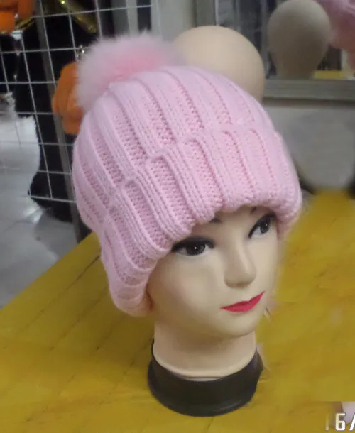 Linhaoshengyue унисекс модная теплая шапка вязаная лисий мех мяч - Цвет: pink
