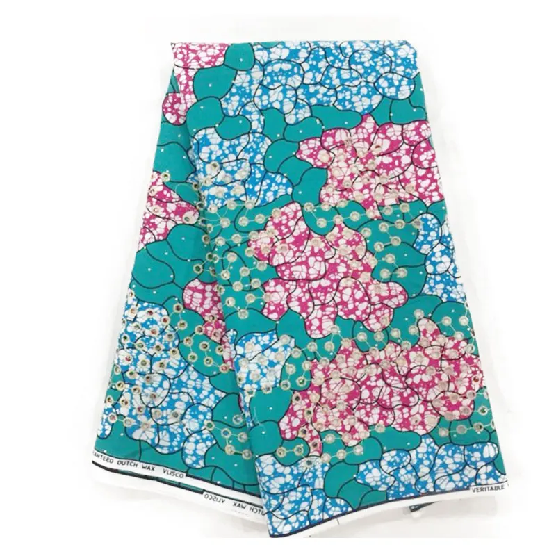 6 ярдов супер Java африканская ткань с восковой печатью со стразами и вышивкой