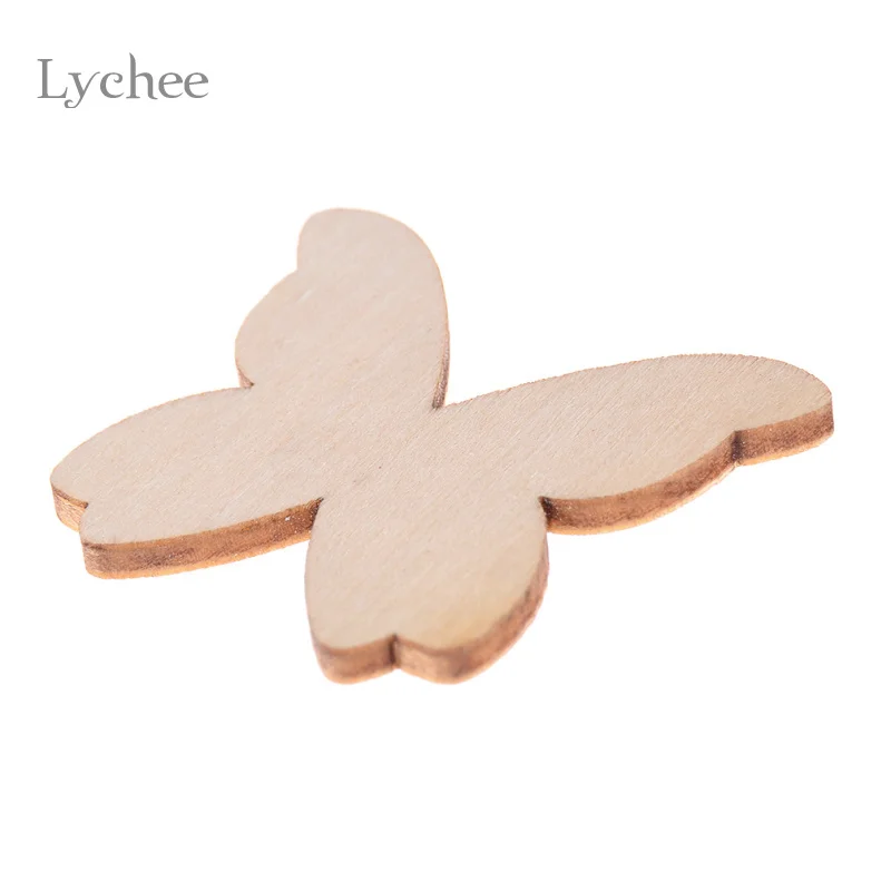 Lychee 50 шт./лот чистые необработанные деревянные бабочки ремесла поставки Лазерная резка деревенский DIY деревянные Свадебные кольца украшения смешанный размер