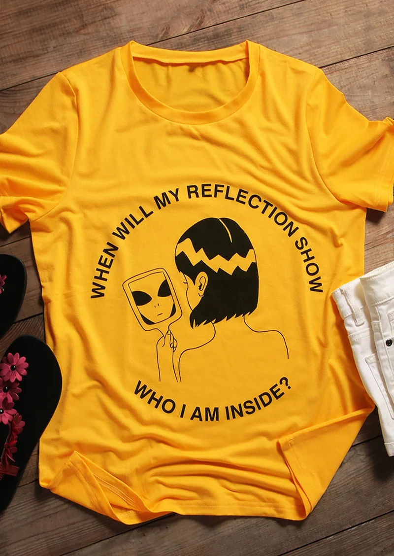 Женская футболка унисекс летняя с цитатой Who I Am Inside забавная рисунком Alien гранж