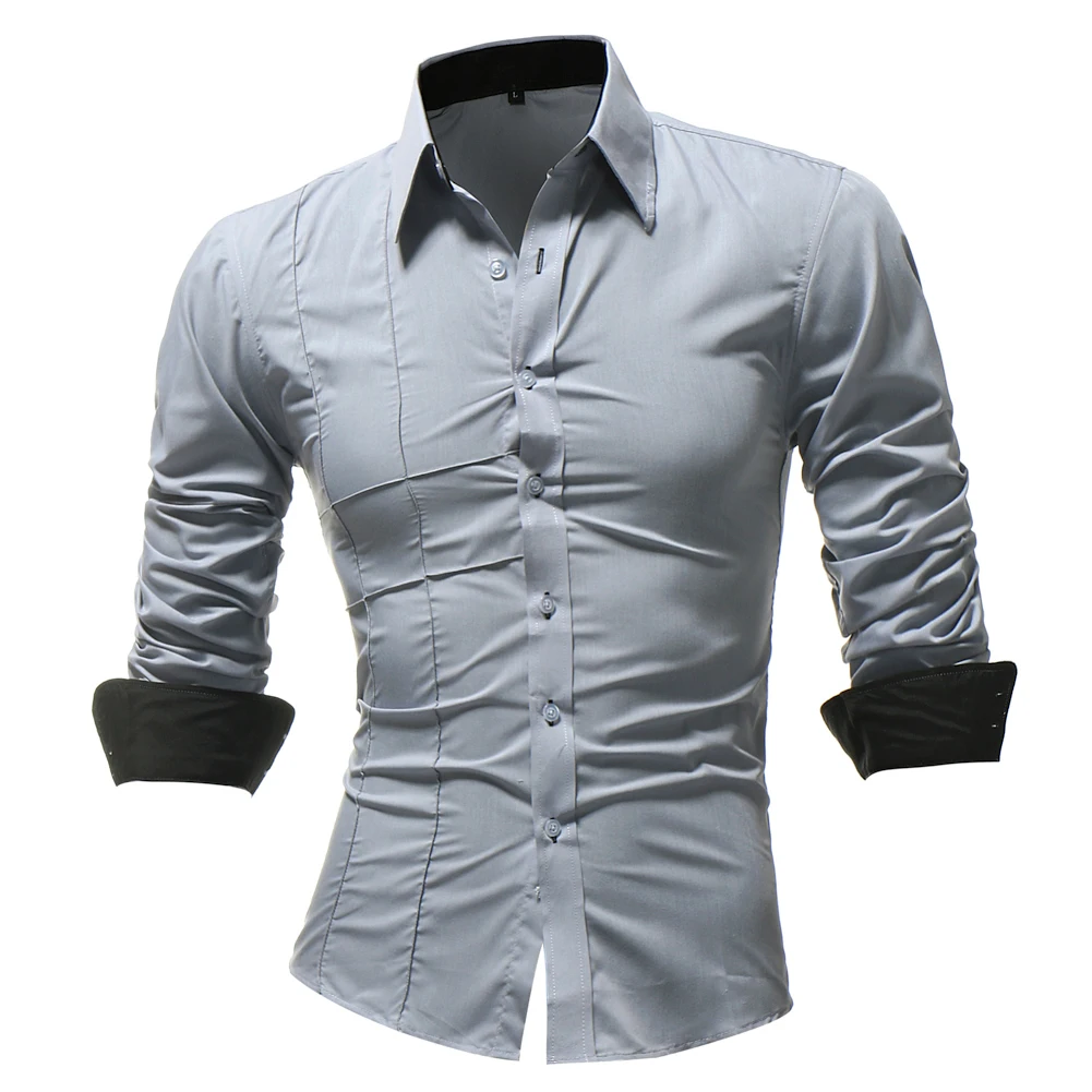 HEYKESON Brand 2018 High-Quality Fashion Male Shirt Long-Sleeves Tops Solid Color Mens Dress Shirts Slim Men M-4XL | Мужская одежда