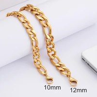 1012mm width figaro chains bracelet for male and women large titanium stainless steel silver gold black link chain bracelet