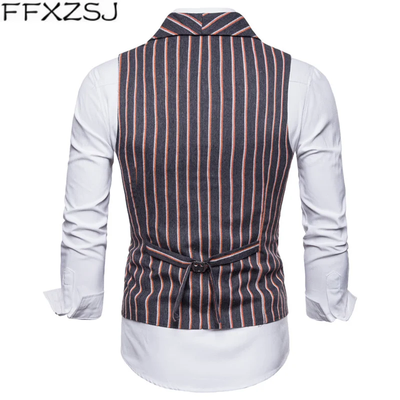 Мужской жилет в полоску повседневный двубортный винтажном стиле свадебный осень