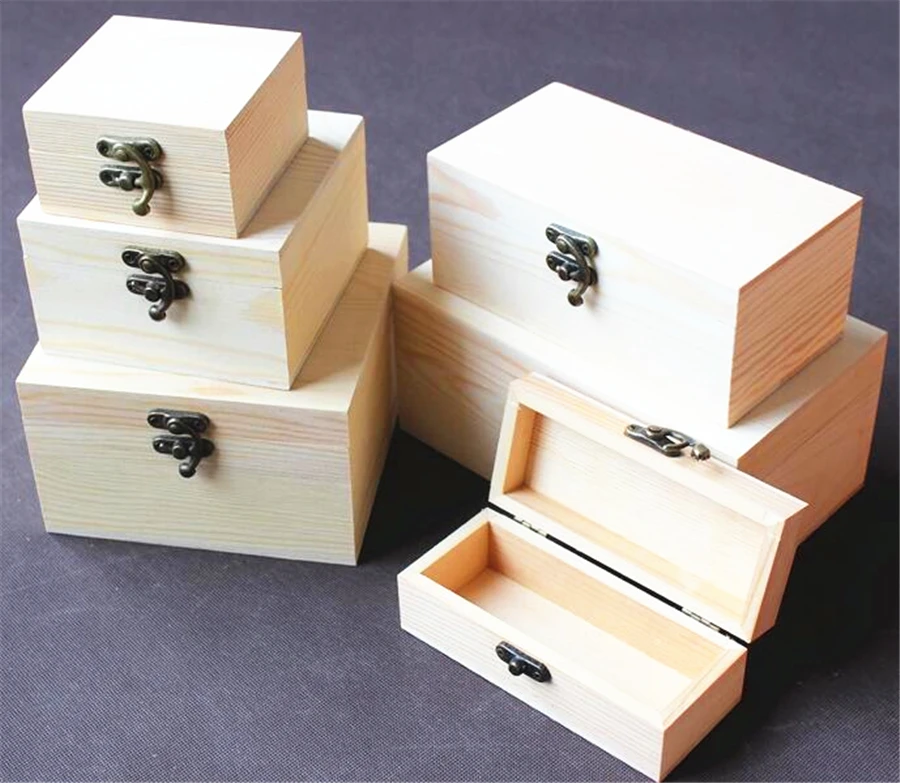 Деревянная маленькая деревянная коробка zakka Paulownia с крышкой и замком для хранения
