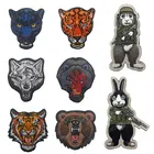 Нашивка С Вышивкой животных, леопард, тигр, медведь, волк, пчела, кролик, тактические военные нашивки, эмблема, вышитые значки