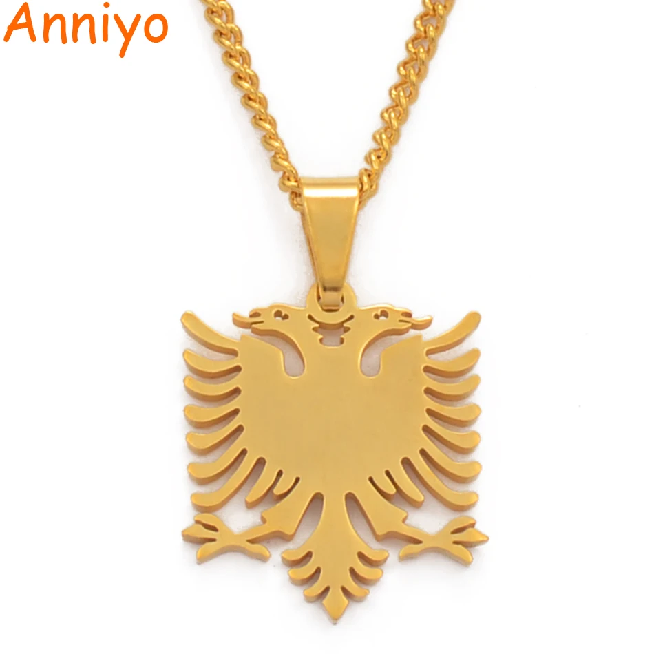 Anniyo Albania Eagle, подвеска маленького размера, ожерелья золотого цвета и ювелирные изделия из нержавеющей стали, этнические Подарки для женщин, девочек, детей#110221