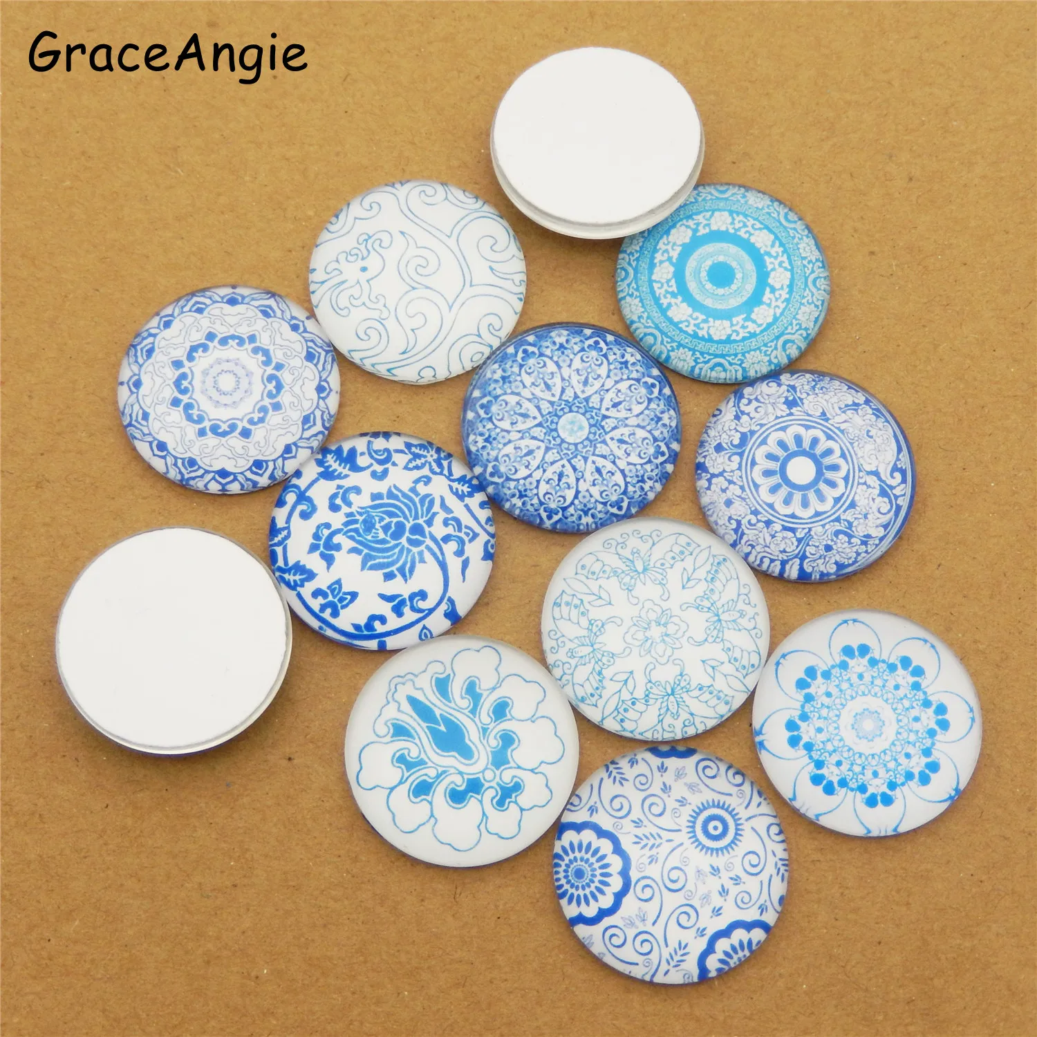 Микс синий цветок стиль плоская задняя Смола Кабошоны Камея стекло Flatback для