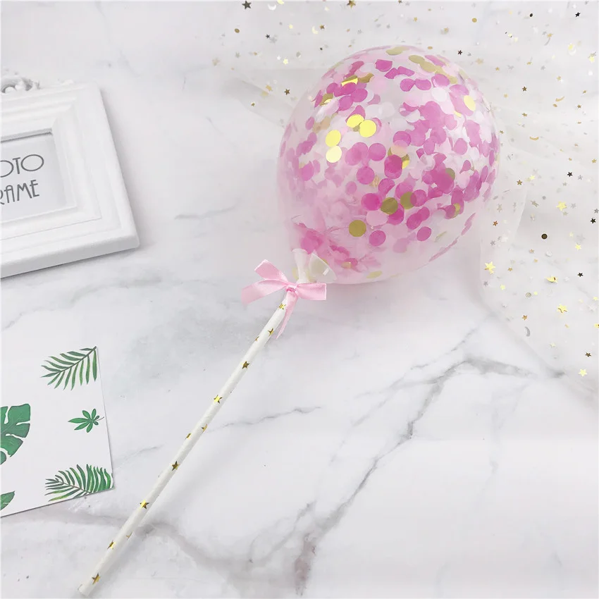 Round Pink 1pcs 5 дюймов воздушный шар "Конфетти" торт Топпер украшение с соломенной лентой стол детский душ один день рождения Свадьба шар Топпер - Цвет: Round Pink 1pcs