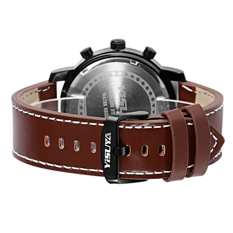 

YISUYA Quartz Wrist Men Watch Sport Genuine Leather Band Quartz