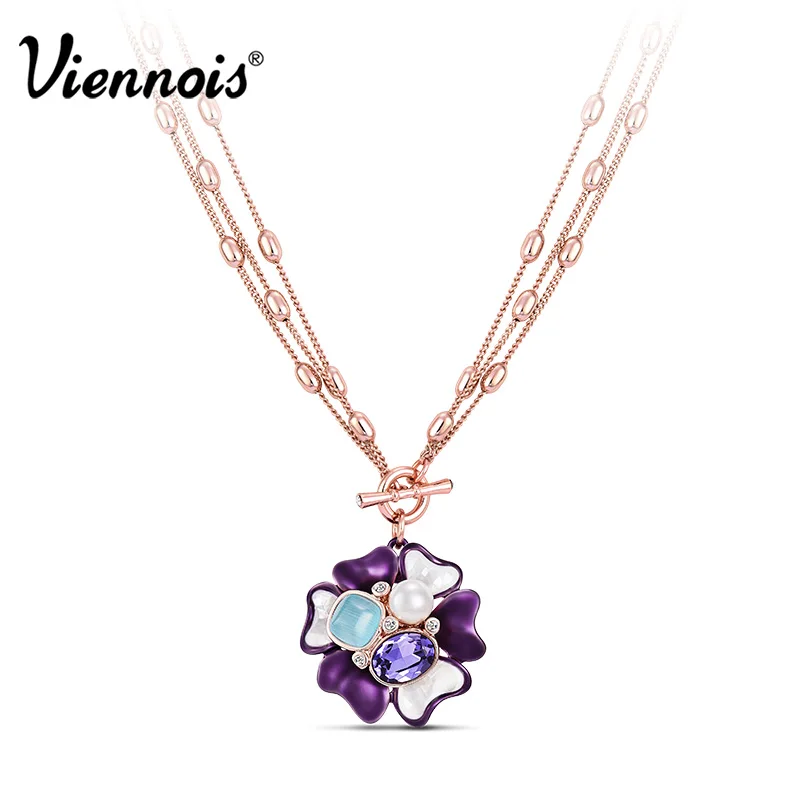 Viennois модное ювелирное изделие розовое золото цветок колье ожерелье фиолетовый