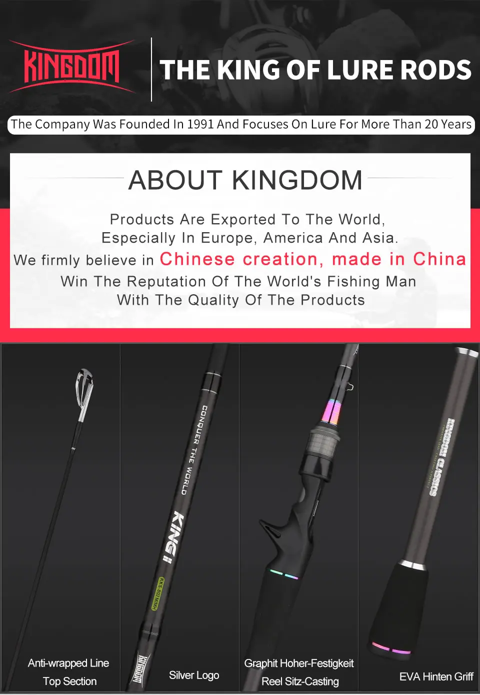 Kingdom KING II спиннинговое удилище комбинированное baitcasing спиннинговые удочки набор катушка 2 шт. верхняя секция и 2 шт. силовые рыболовные снасти