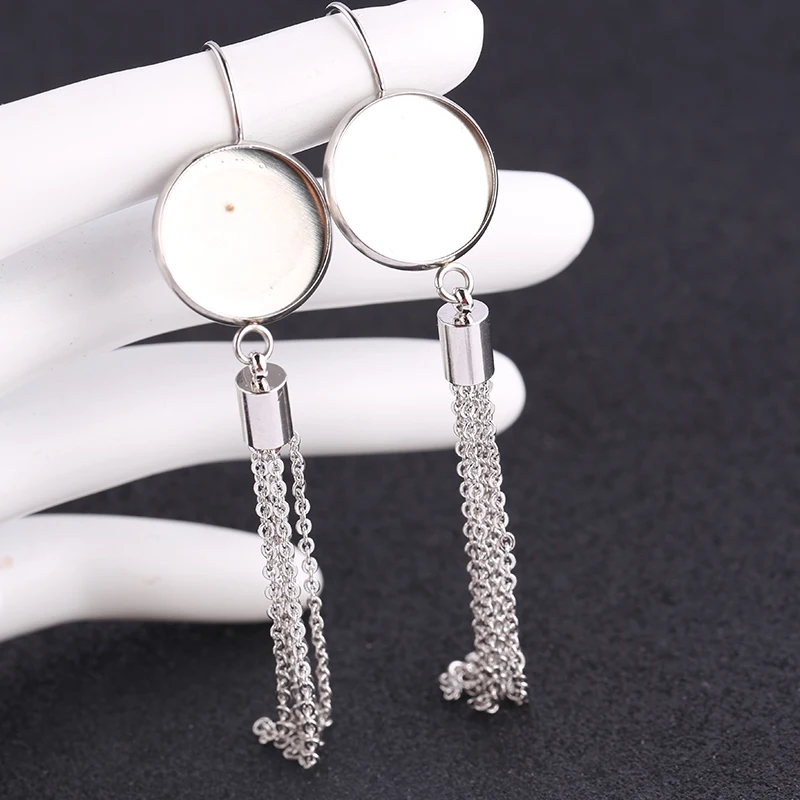 onwear 5pairs 16mm cabochon earring base blanks stainless steel lever back findings with metal tassels diy accessories | Украшения и