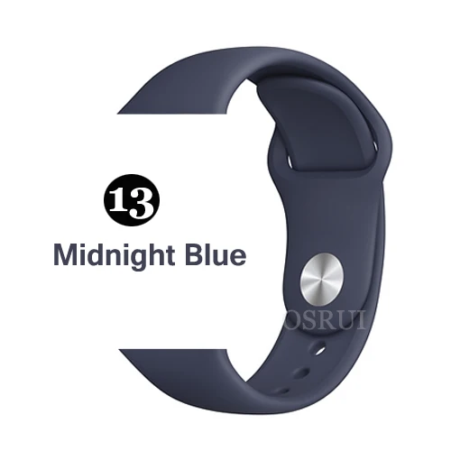 13-Midnight Blue Ремешок для apple watch correa 42 мм 38 мм iwatch серия 44 мм 40 мм 5 4 3 спортивный силиконовый браслет аксессуары для apple watch - Цвет ремешка: 13-Midnight Blue