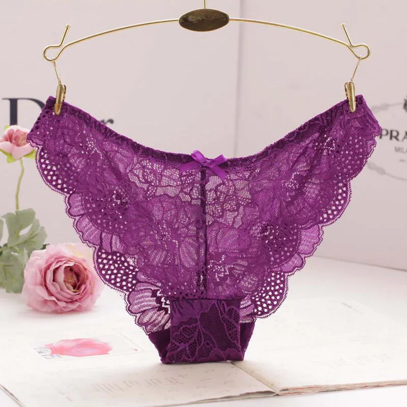 Purple 1 шт. кружевные трусики пикантные женские прозрачные полые женские кружевные нижнее белье для женщин промежность хлопок новинка Лидер продаж M-XL Cyansque - Цвет: Purple