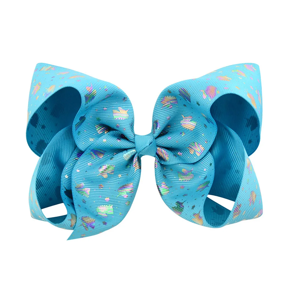 6&quot Large Hair Bows For Teens Girl Women 12 Bulk Handmade Unicorn Print Grosgrain Ribbon Jojo Bowknot Accessories Barrettes | Детская