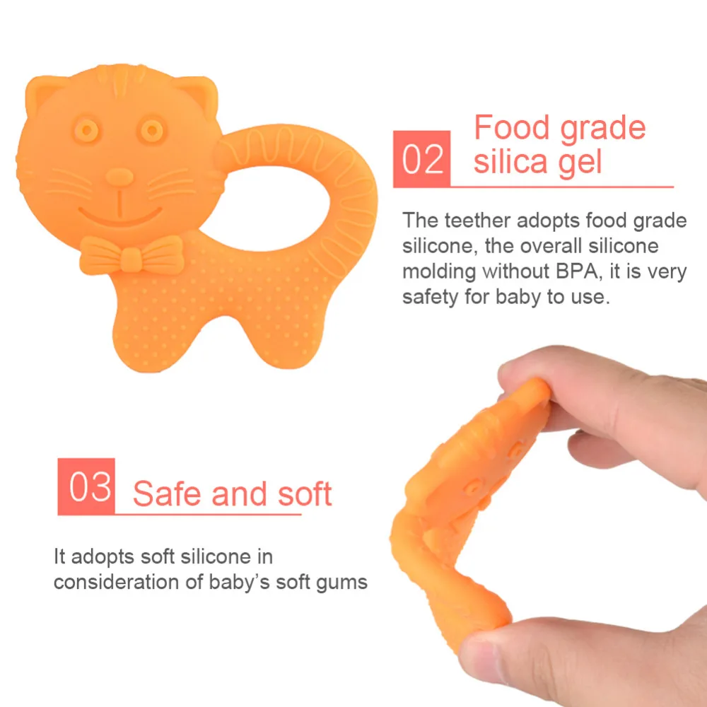 FEBUD Baby Teethers Cartoon Safety Comfort Pacified Teething Teether Chewable Newborn Silicone Solid Dental Care | Мать и ребенок