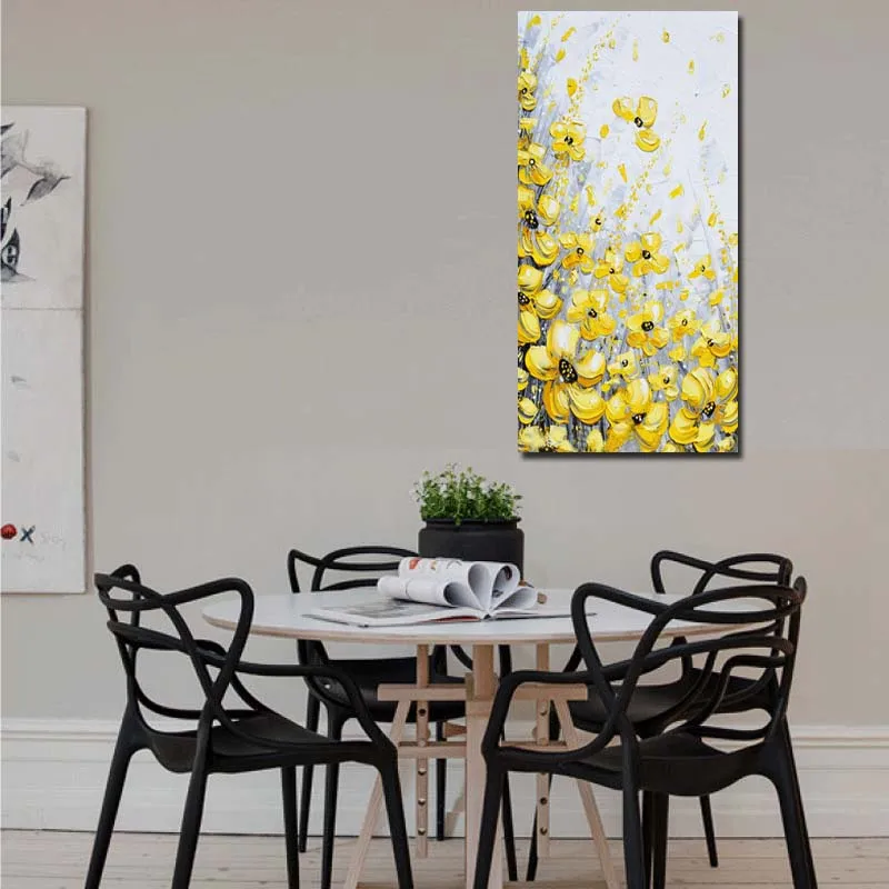 

Hand Painted Abstract Impasto Yellow Flower Canvas Oil Painting Abstract Wall Picture Living Room Home Wall Decor Drop Shipping