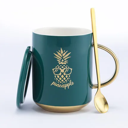 Pineapple Ins креативная керамическая кружка для кофе, молока с крышкой и ложкой, подарок на день рождения для влюбленных, бизнес чашка, высокотемпературная глазурь, жареный цветок - Цвет: Pineapple