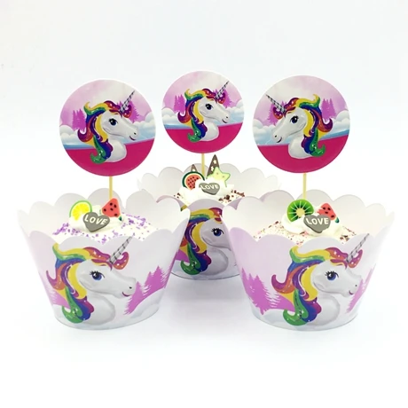 Unicorn theme Лидер продаж! 24 шт Единорог формы для выпечки в виде цветов обертки спрос среди детей вечерние Свадебные украшения день рождения, детский душ торт Топпер питания - Цвет: Unicorn theme
