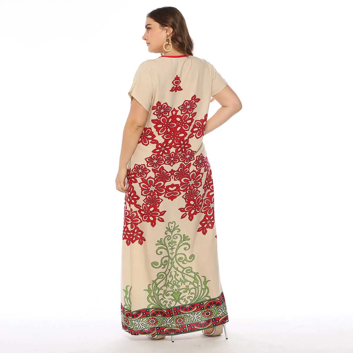 Women Muslim Abaya Maxi Dress Summer Floral Print Loose Bohemian Short Sleeve Kaftan Arab Dressing Gown Jubah Islamic Clothing |