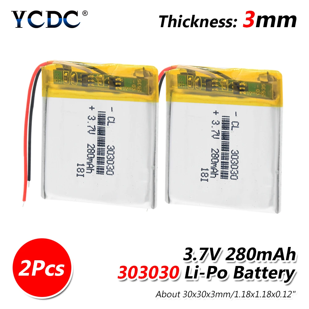 2 pieces 1/2/4x2019 Новые 3,7 в 280 мАч 303030 Li-Po Батарея gps мини Камера можно крепить любые приспособления: PDA Pos машина литий-ионный полимерный Дополнительный внешний аккумулятор батареи Перезаряжаемые - Цвет: 2 pieces