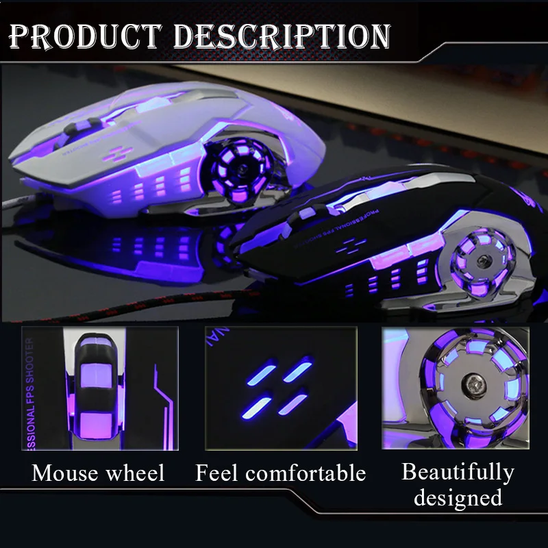 V5 Wired Mechanical Gaming Mouse 4000 dpi 6 Buttons For pc Laptop Computer gaming mouse computer overwatch gamer | Компьютеры и офис