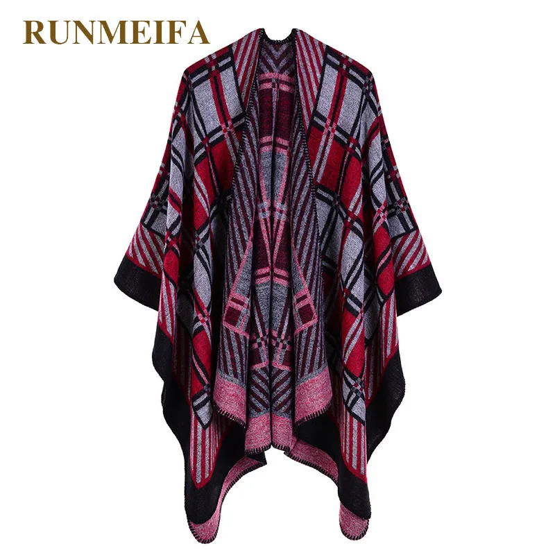 Зимняя женская мантия RUNMEIFA из искусственного кашемира Классическая клетчатая