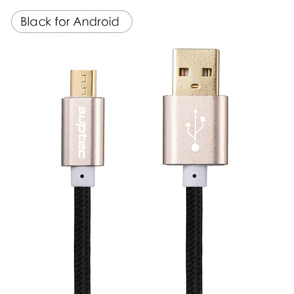 Suptec Micro USB кабель быстро зарядки шнур для Samsung Galaxy S7 S6 S5 S4 Tab Xiaomi Huawei Android Phone данных синхронизации Зарядное устройство кабель - Цвет: Black