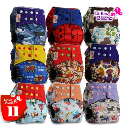 [Littles и Bloomz] 9 шт./компл. бамбуковый уголь моющиеся реальные тканевые карманные подгузники, 9 Подгузники/подгузники и 0 вставка в одном наборе - Цвет: 11