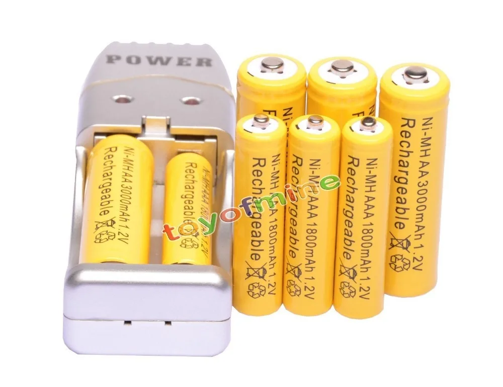 2/4/8/12/16/24 шт. AA 3000 мАч + AAA 1800 перезаряжаемые батареи 1 2 в желтый USB зарядное