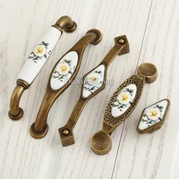 10pcs european antique kitchen door furniture handle ceramic printing cupboard wardrobe drawer cabinet pulls knobs handles