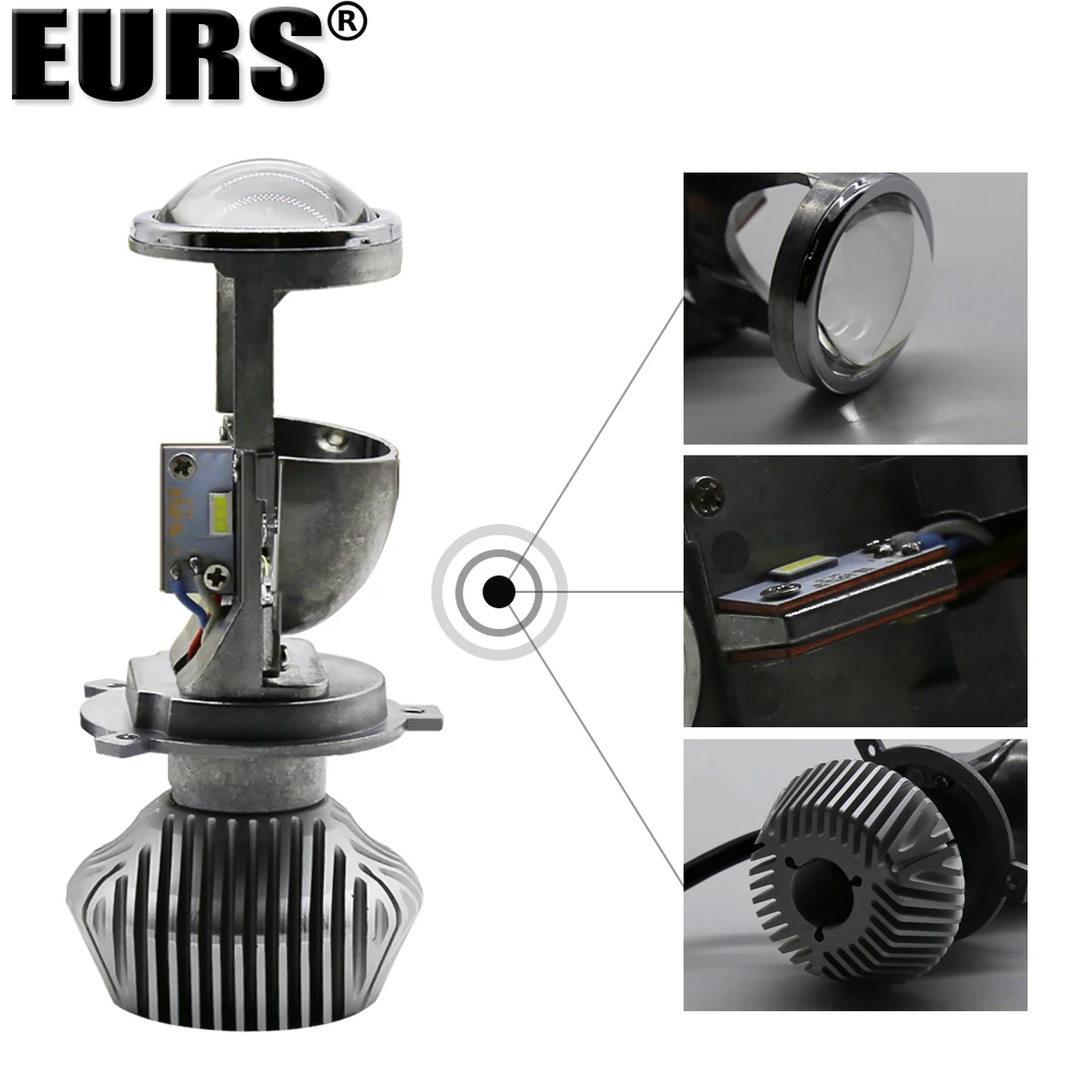 EURS 2pcs H4/ 9003 LED hi-lo mini Projector lens headlight for car clear beam pattern 7000k no astigmatic lifetime warranty | Автомобили и