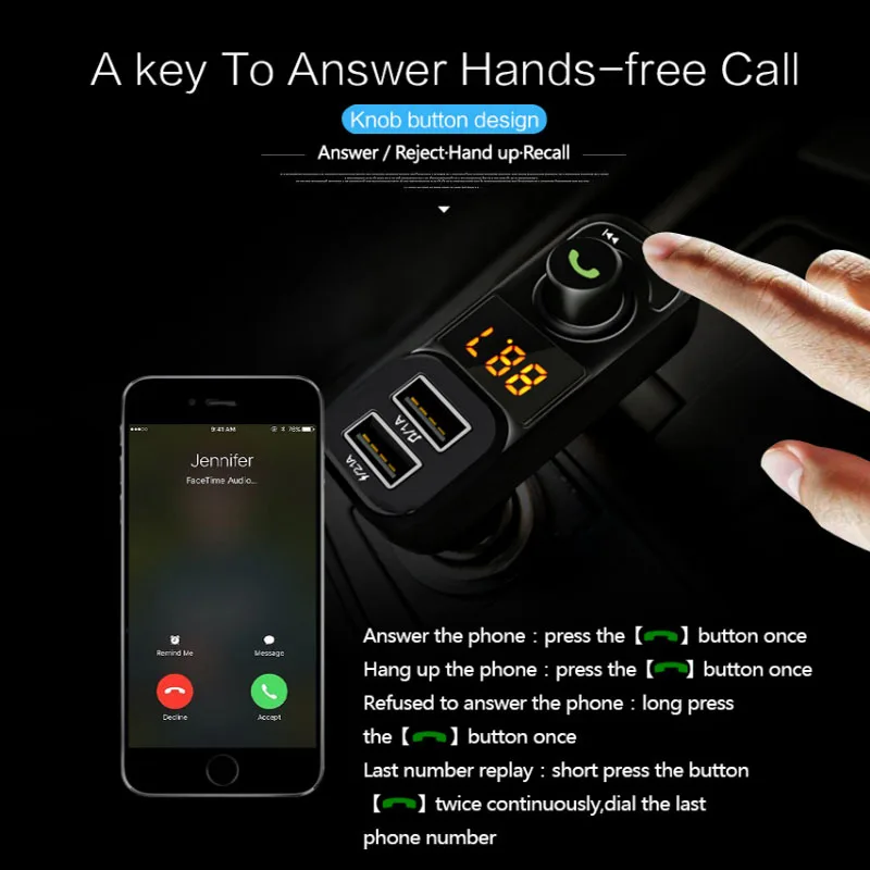 Автомобильный комплект jajabor с Bluetooth Handsfree fm-передатчиком беспроводной A2DP Автомобильный MP3-плеер Поддержка TF U диск двойной USB 5 В 3.1A Быстрая зарядка