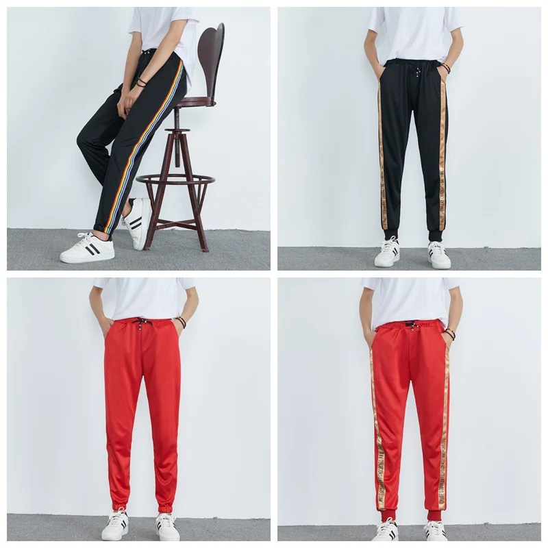 

Casual Baggy Black Pants Women's Sweatpants And Joggers Patchwork Striped Sweat Pants Print High Waist Trousers