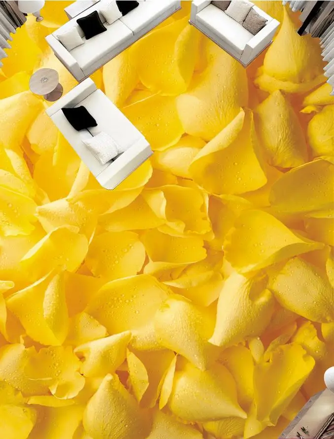 Home Decoration waterproof wallpaper for bathroom wall Golden yellow roses 3D floor 3d pvc | Обустройство дома