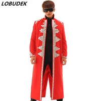 red long jacket novelty new male costume blazer diamond coat outfit high quality singer dancer stage nightclub performance show