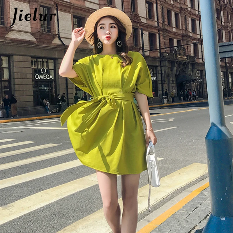 Jielur 2019 новые летние с рукавами летучая мышь в Корейском стиле платье женский