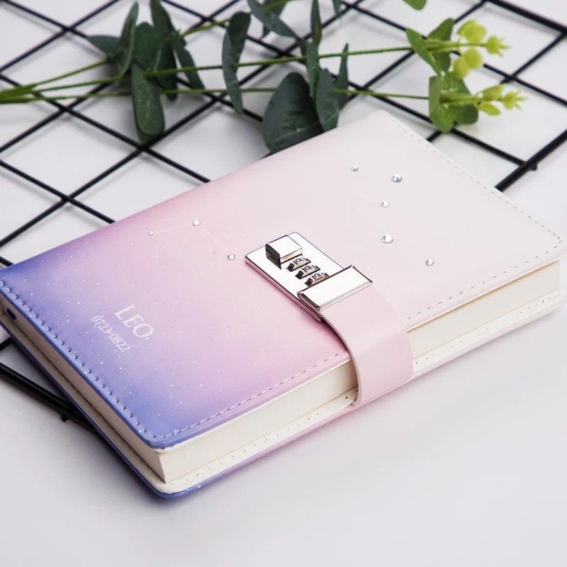 CAGIE DIY 12 Constellations Diamond-encrusted Lock Diary Cute Personal Journal Travelers Notebook Best Graduation Gift | Канцтовары для