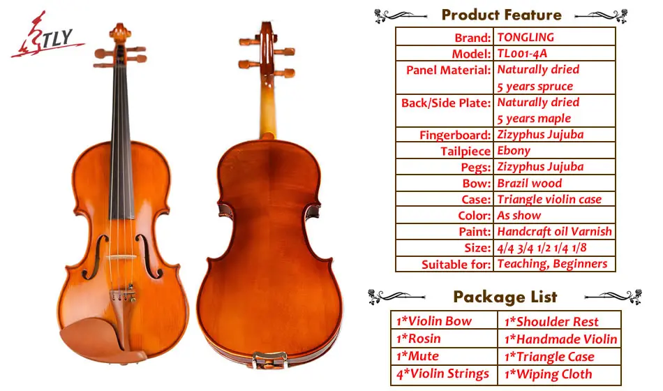 Ручной работы Оли Лаки клен скрипка высокое качество студентов начинающих Violino струнный музыкальный инструмент TONGLING бренд