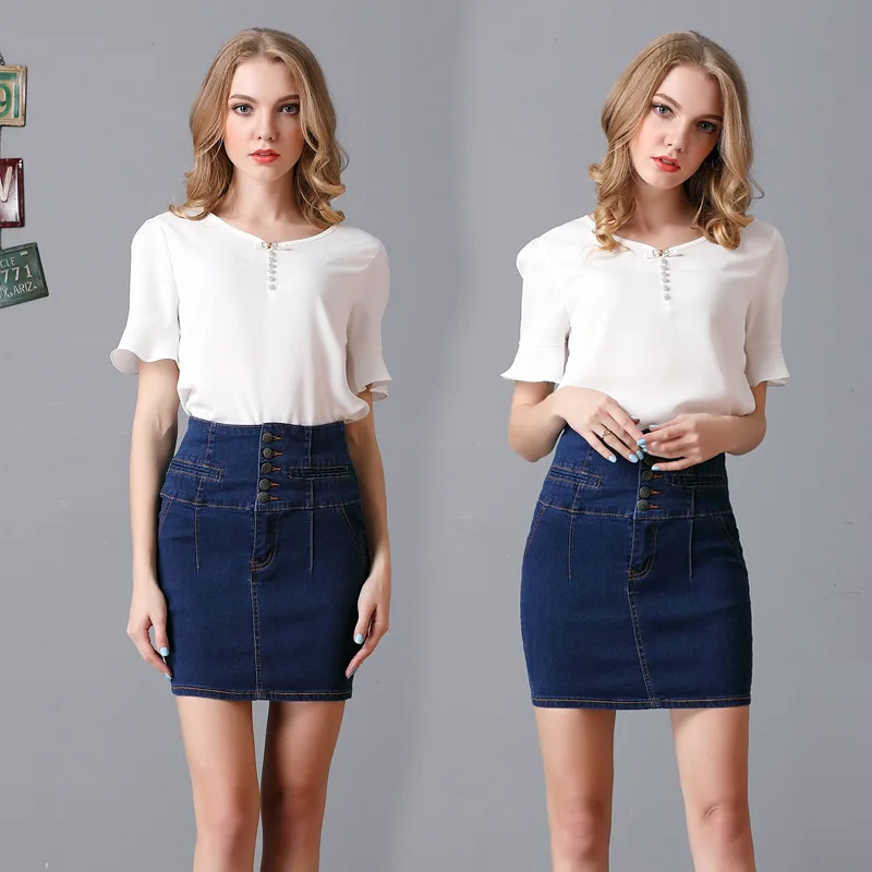 Женские джинсовые юбки больших размеров с высокой талией летняя стильная