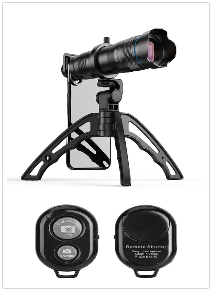 With tripod Remote APEXEL HD 36X объектив для телефона камера телефото зум монокулярный телескоп объектив+ штатив с дистанционным затвором для всех смартфонов - Цвет: With tripod Remote
