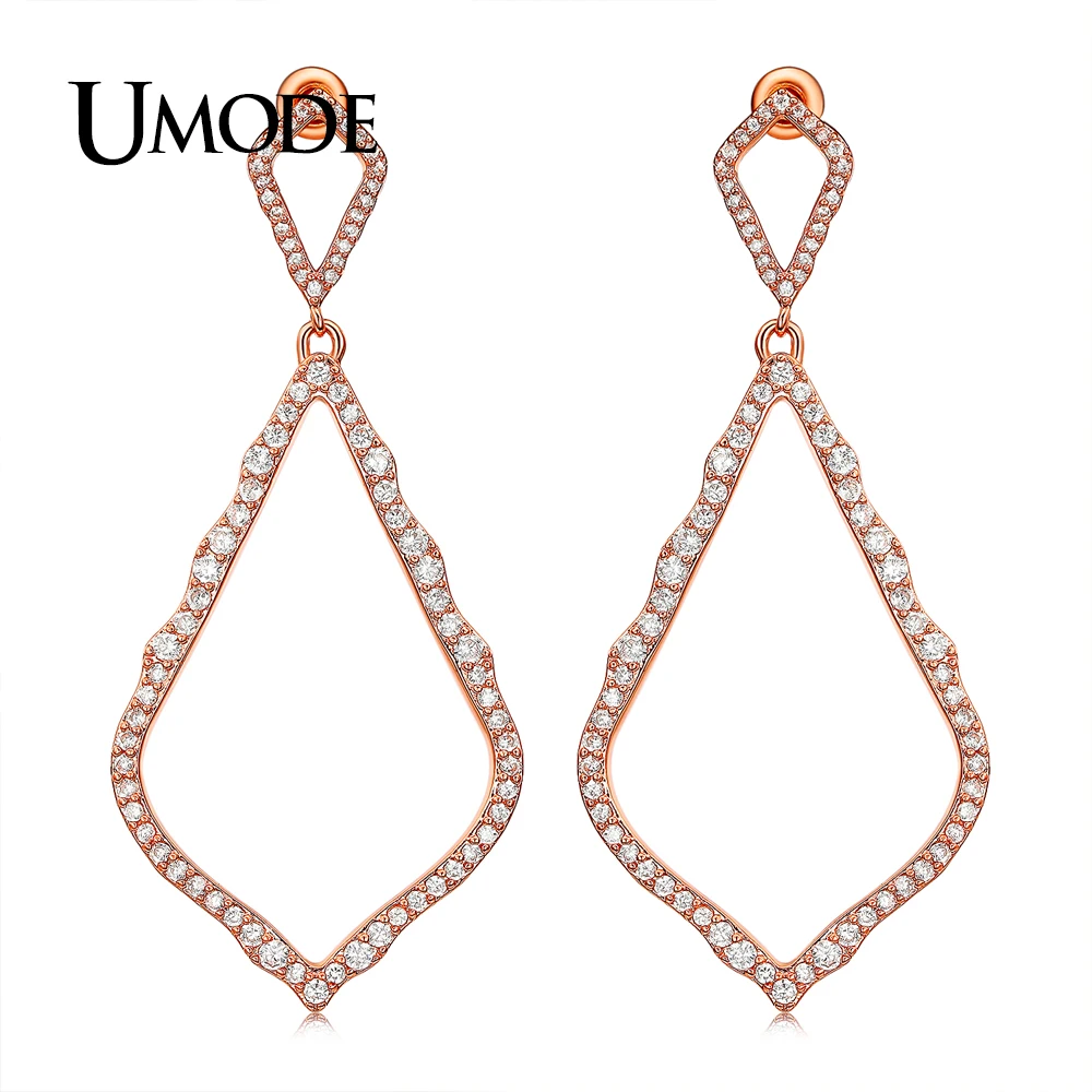 UMODE новые большие длинные полые серьги с ромбовидными подвесками для женщин розовое золото цвет букле D'oreille модные украшения Рождественский подарок UE0319