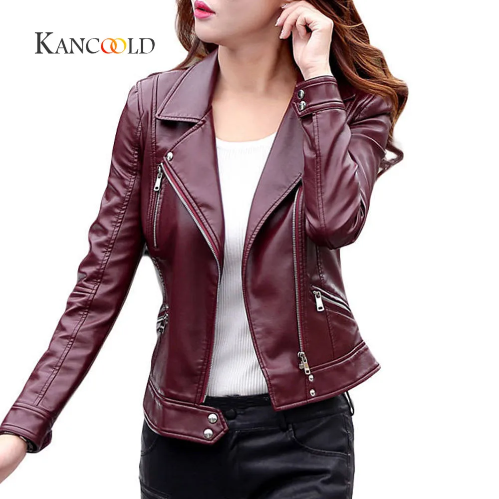 KANCOOLD 2017 Schwarz Plus GroBe Mode Herbst Winter Frauen Leder Mantel Weibliche Dunne Kurze Lederjacke oberbekleidung Oct4|leder mantel| |