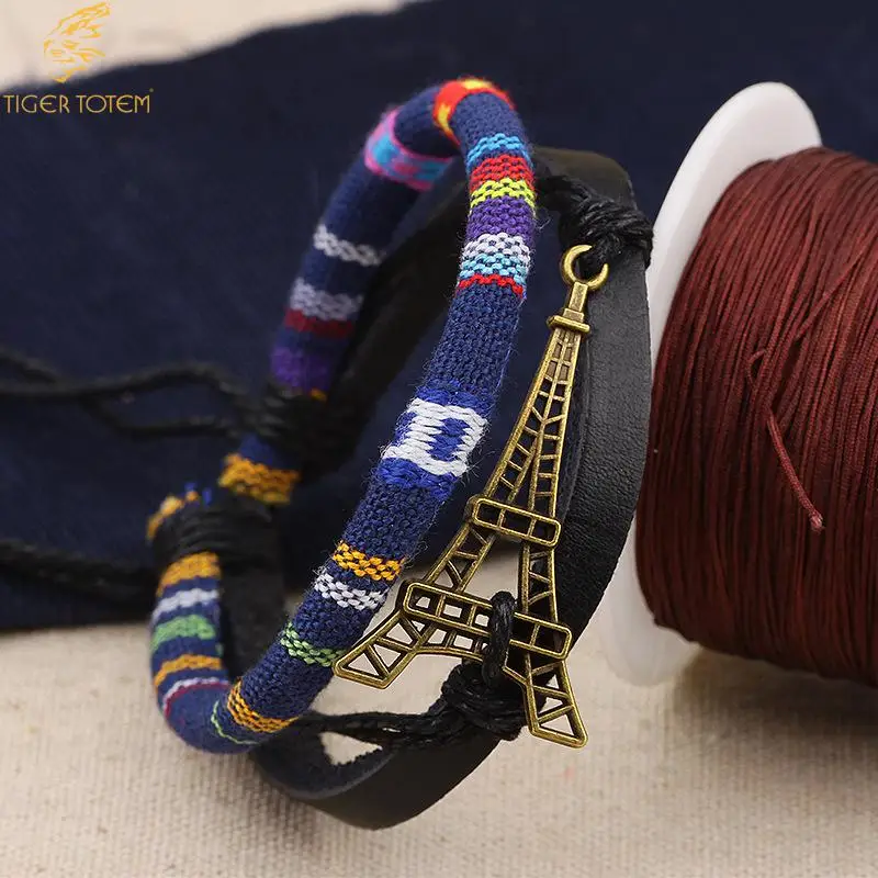 Тигр Тотем ювелирные изделия шарма браслет Винтаж Многослойные башня дизайн